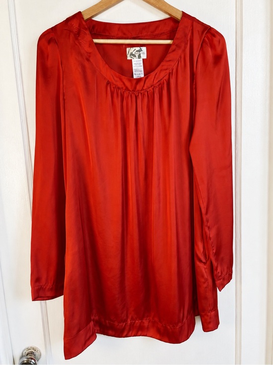 Paraella Dresses & Skirts - Paraella Burnt Orange Satin Mini Dress Large Long Sleeve Holiday Party Pockets
